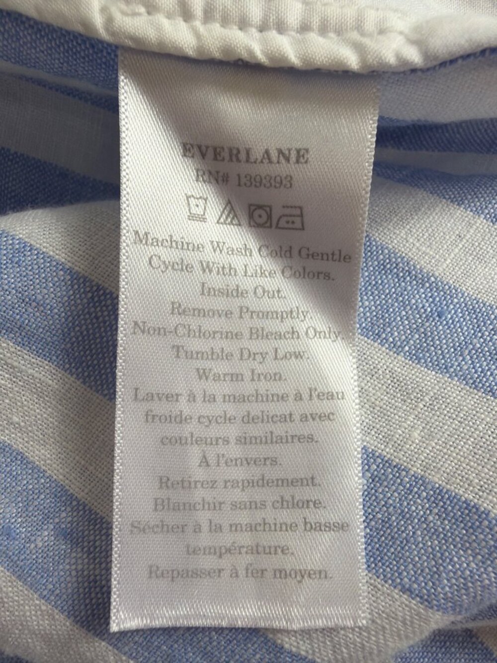 Everlane Linen Midi Dress Blue White Stripe Puff Sleeve Pockets L NWOT - Picture 12 of 16